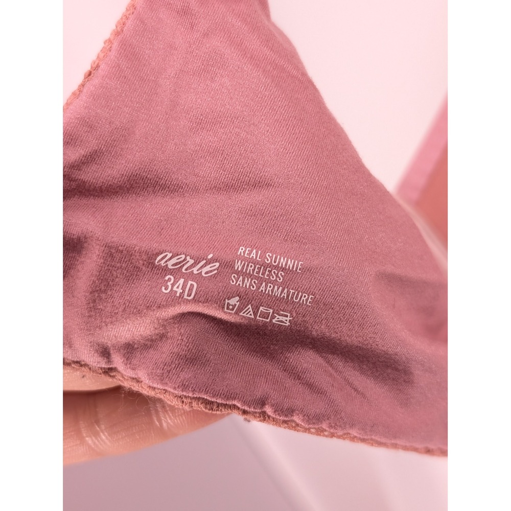 Aerie Real Sunnie Wireless Bra Size 34D Pink Lace Trim Smoothing Comfort T Shirt - Picture 9 of 10